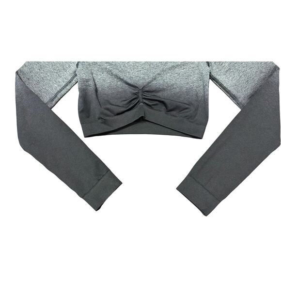 Gymshark Adapt Ombre Long Sleeve Crop Top Black Gray Medium Med M Shirt Gym - Picture 8 of 10